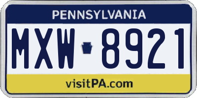 PA license plate MXW8921