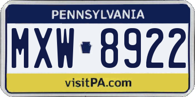 PA license plate MXW8922