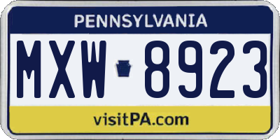 PA license plate MXW8923