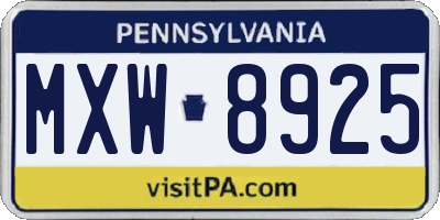 PA license plate MXW8925