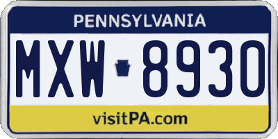 PA license plate MXW8930