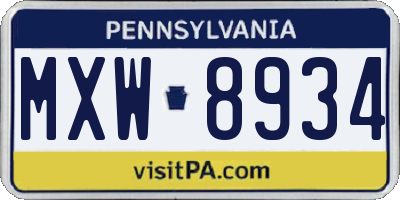 PA license plate MXW8934