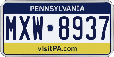PA license plate MXW8937