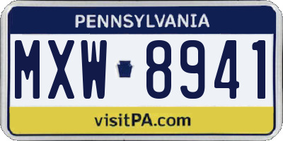 PA license plate MXW8941