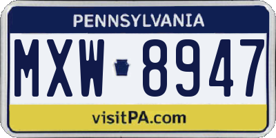 PA license plate MXW8947