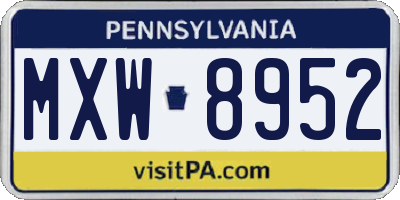 PA license plate MXW8952