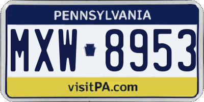 PA license plate MXW8953