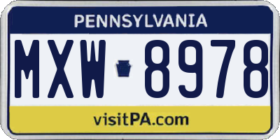 PA license plate MXW8978
