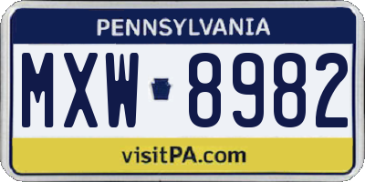 PA license plate MXW8982