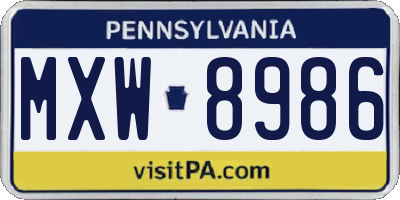 PA license plate MXW8986