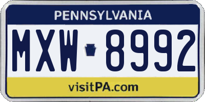 PA license plate MXW8992