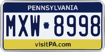 PA license plate MXW8998