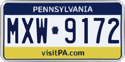 PA license plate MXW9172