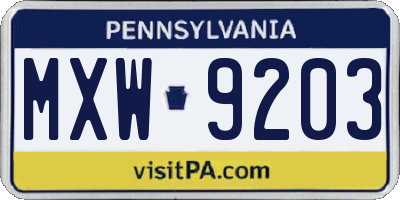PA license plate MXW9203