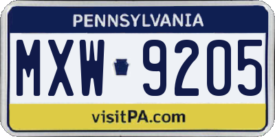 PA license plate MXW9205