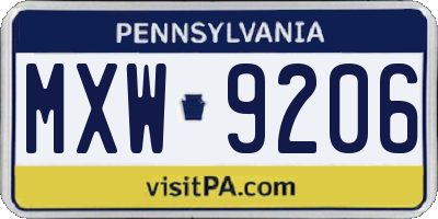 PA license plate MXW9206