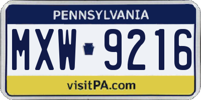PA license plate MXW9216