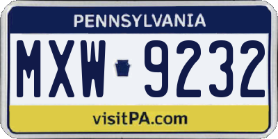 PA license plate MXW9232