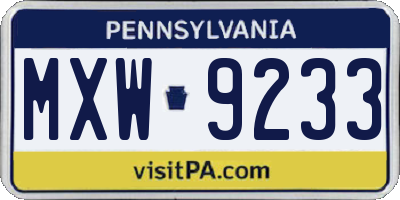PA license plate MXW9233
