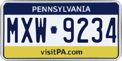 PA license plate MXW9234