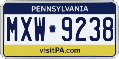 PA license plate MXW9238