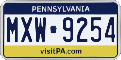 PA license plate MXW9254
