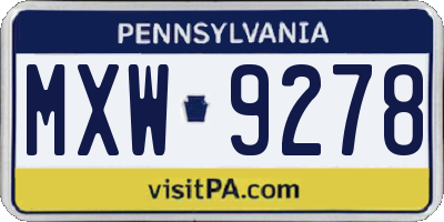 PA license plate MXW9278