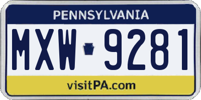 PA license plate MXW9281