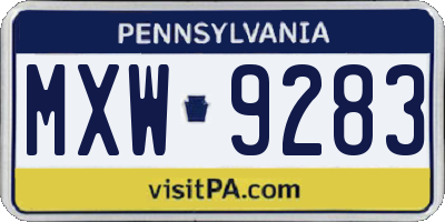 PA license plate MXW9283