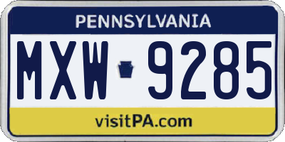 PA license plate MXW9285