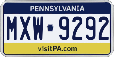 PA license plate MXW9292