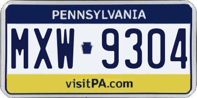 PA license plate MXW9304