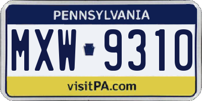 PA license plate MXW9310