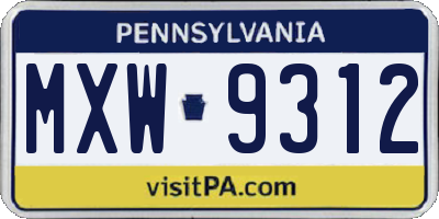 PA license plate MXW9312