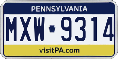 PA license plate MXW9314