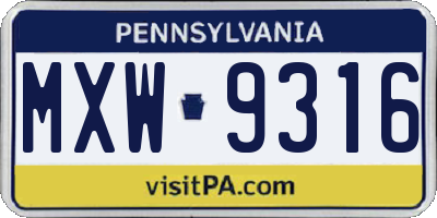PA license plate MXW9316
