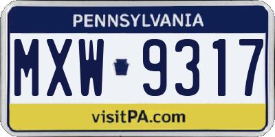 PA license plate MXW9317
