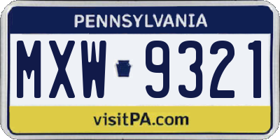 PA license plate MXW9321