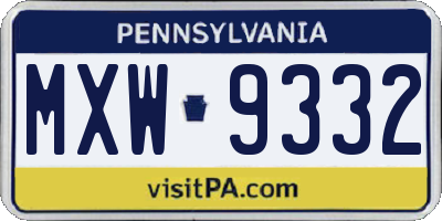 PA license plate MXW9332