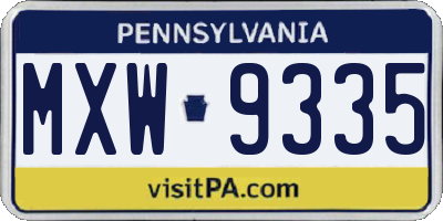 PA license plate MXW9335