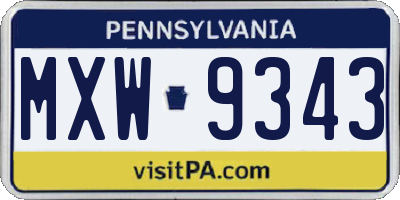 PA license plate MXW9343