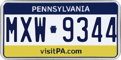 PA license plate MXW9344
