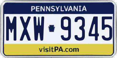 PA license plate MXW9345
