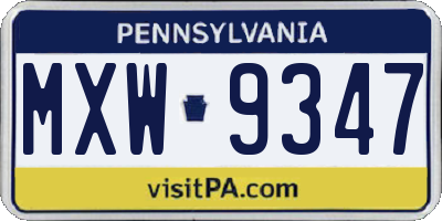 PA license plate MXW9347