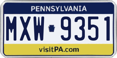PA license plate MXW9351