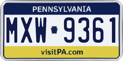 PA license plate MXW9361