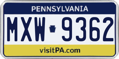 PA license plate MXW9362