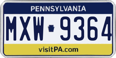 PA license plate MXW9364