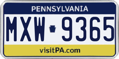 PA license plate MXW9365