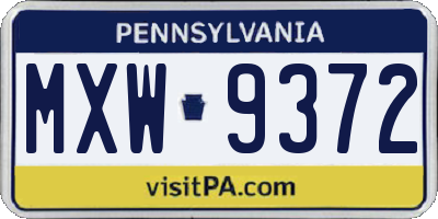 PA license plate MXW9372